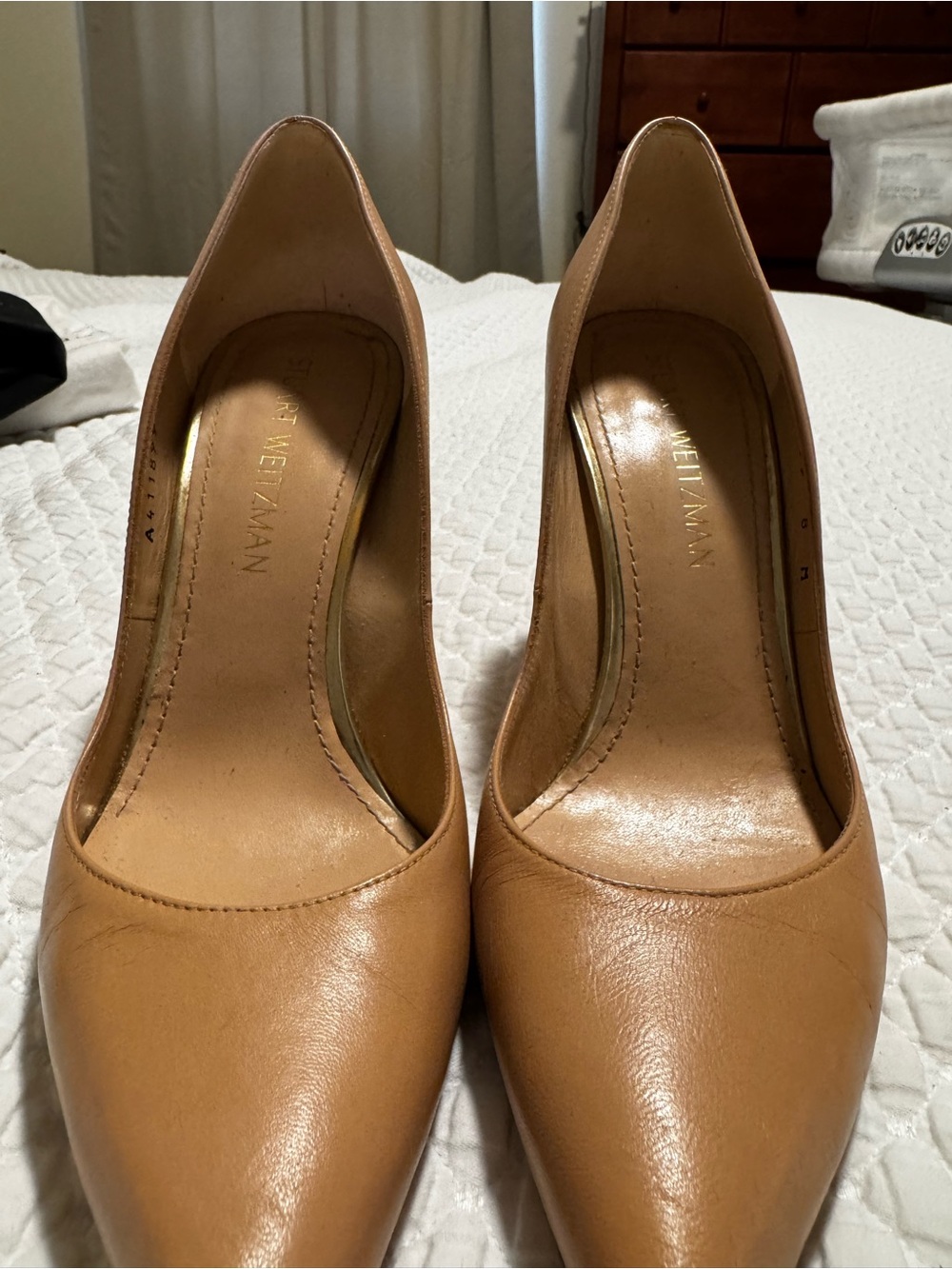 Stuart Weitzman Camel/Tan Leather Pointed Toe Pumps